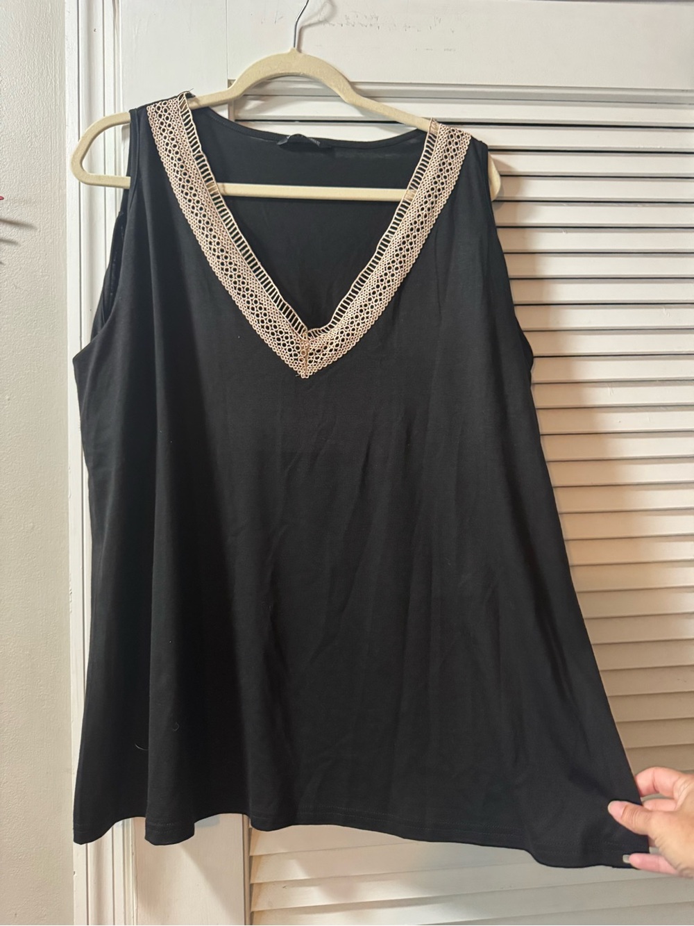 BloomChic Black Tank Top with Cream Crochet Trim